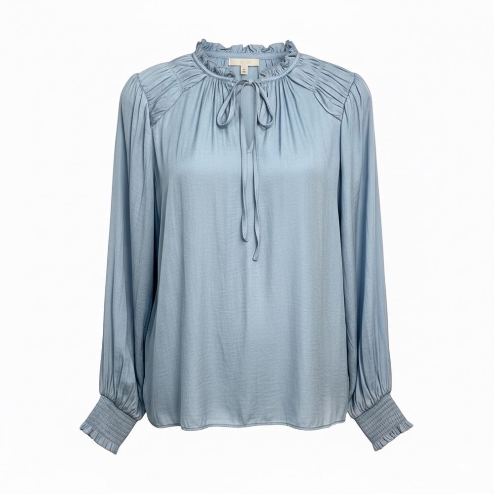Maison d’Amelie Light Blue Long Sleeve Poet Peasant Blouse Size 1X